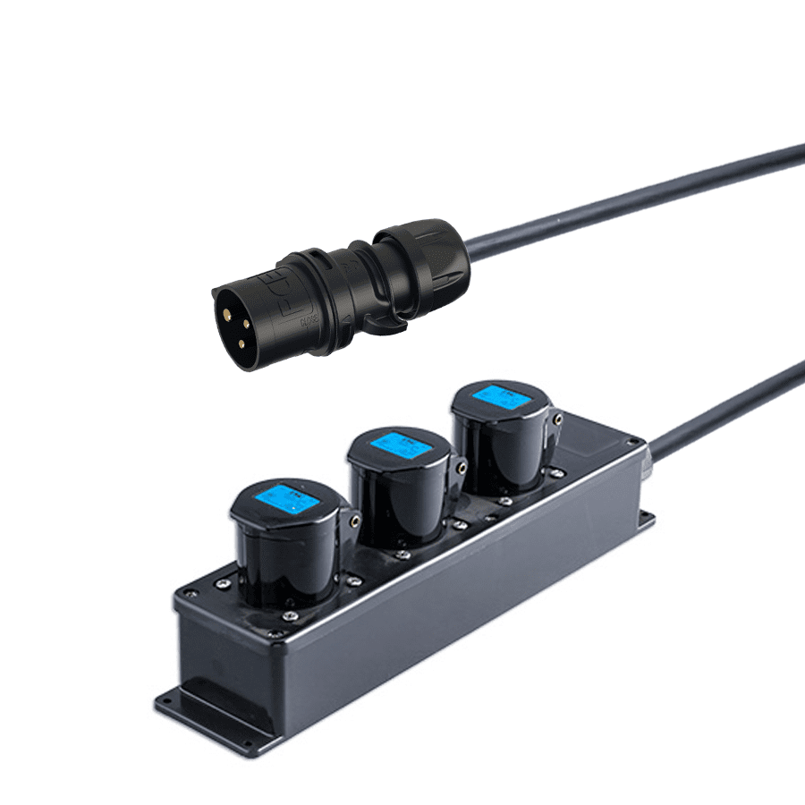 Picture of verlengkabel H07RNF 2,5mm2 CEE 3 pin 16A PCE > blok 3xCEE zwart  1,0m